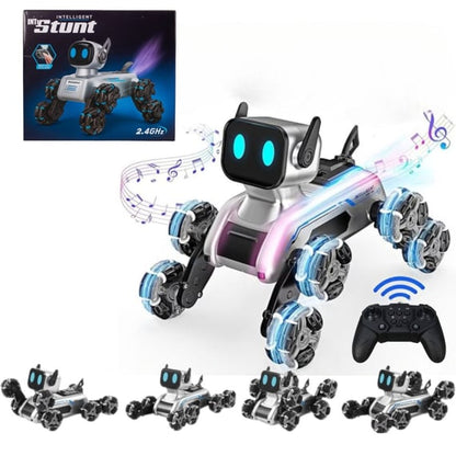 🐶 Cățel Robot Interactiv 360° cu Ecran LED, Lumină, Muzică și Telecomandă – 8 Roți Omni-Direcționale & Efect Spray
