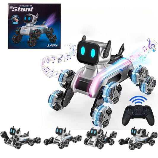 🐶 Cățel Robot Interactiv 360° cu Ecran LED, Lumină, Muzică și Telecomandă – 8 Roți Omni-Direcționale & Efect Spray