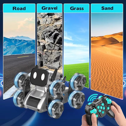 🐶 Cățel Robot Interactiv 360° cu Ecran LED, Lumină, Muzică și Telecomandă – 8 Roți Omni-Direcționale & Efect Spray