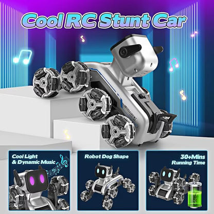 🐶 Cățel Robot Interactiv 360° cu Ecran LED, Lumină, Muzică și Telecomandă – 8 Roți Omni-Direcționale & Efect Spray